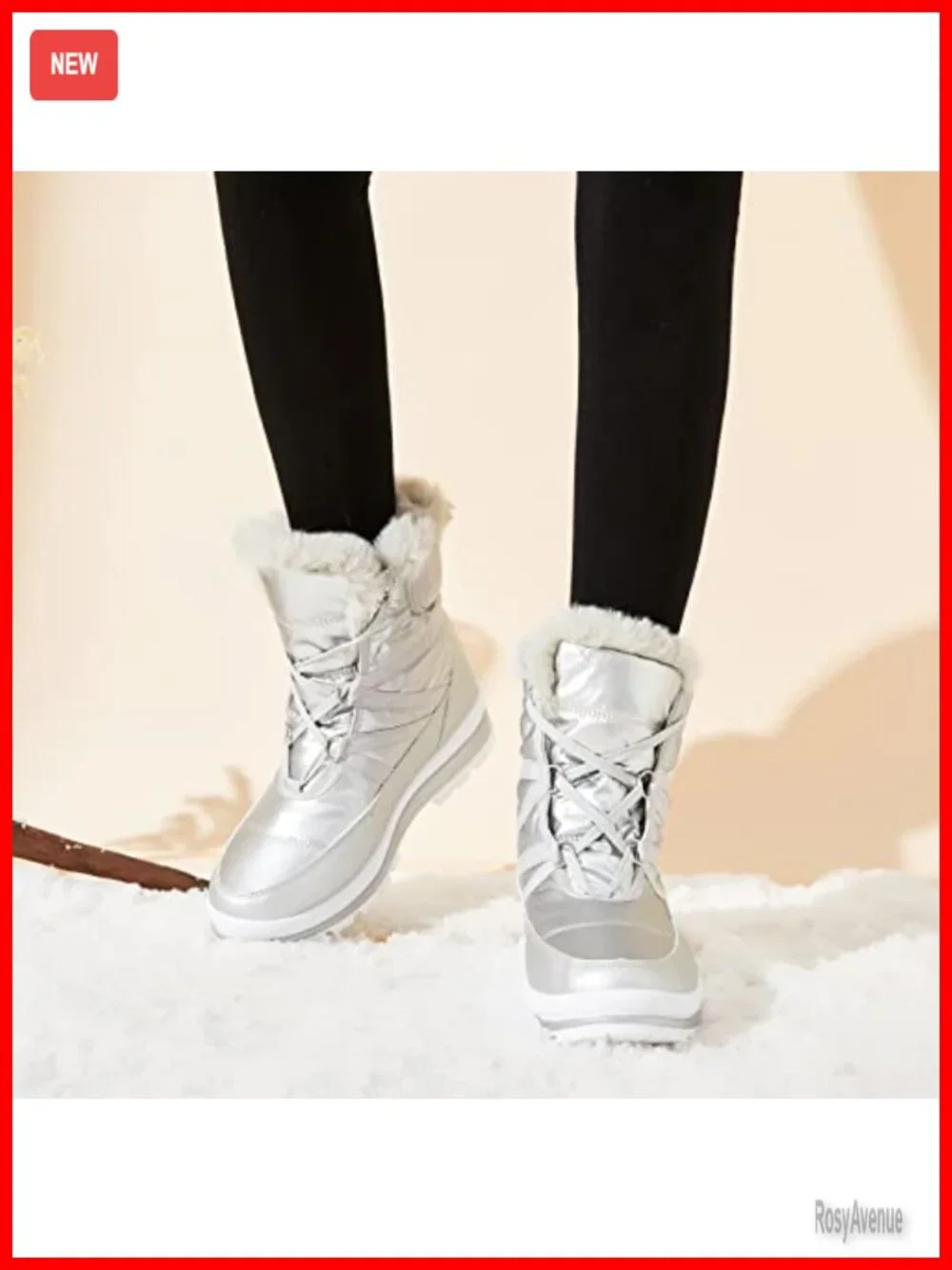 Warm Fur Lined Mid-Calf Winter Snow Boots Waterproof Non-slip Lace Up Combat